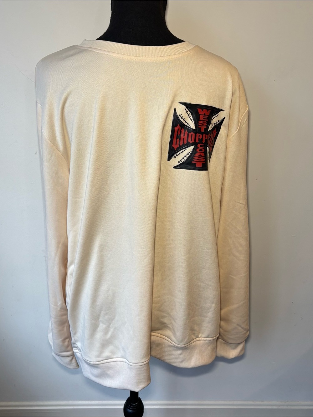 West Coast Choppers Cream Graphic Pullover Sweatshirt with Black & Red Patch